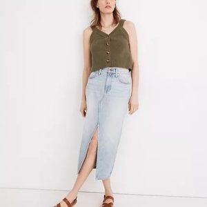 Rigid Denim A-Line Midi Skirt in Woodley Wash Size 32